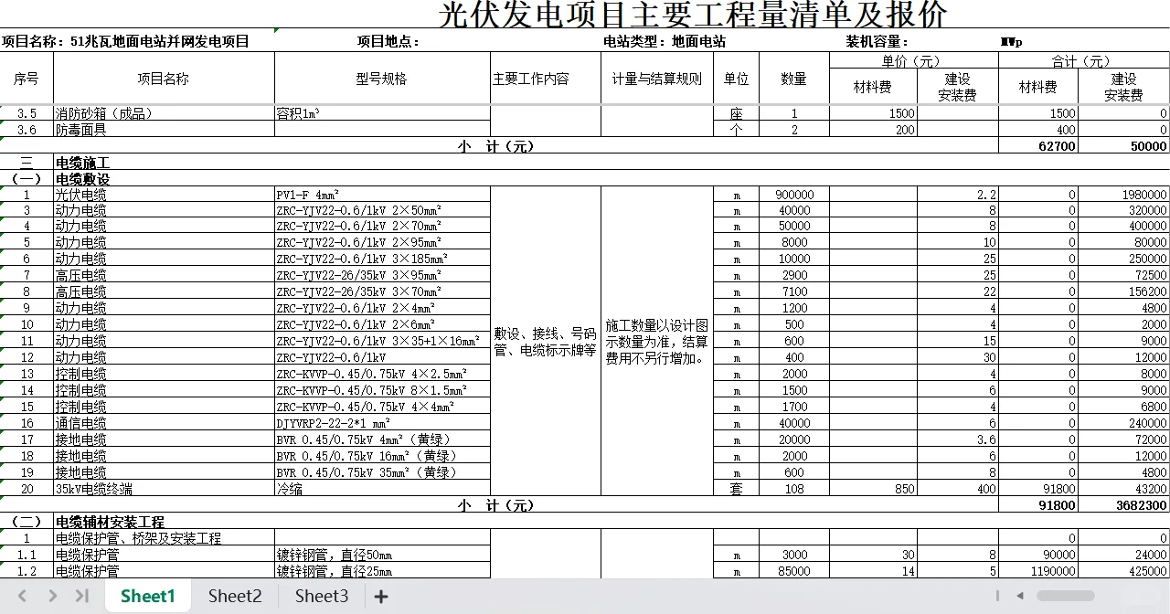 光伏发电项目工程量清单及报价表