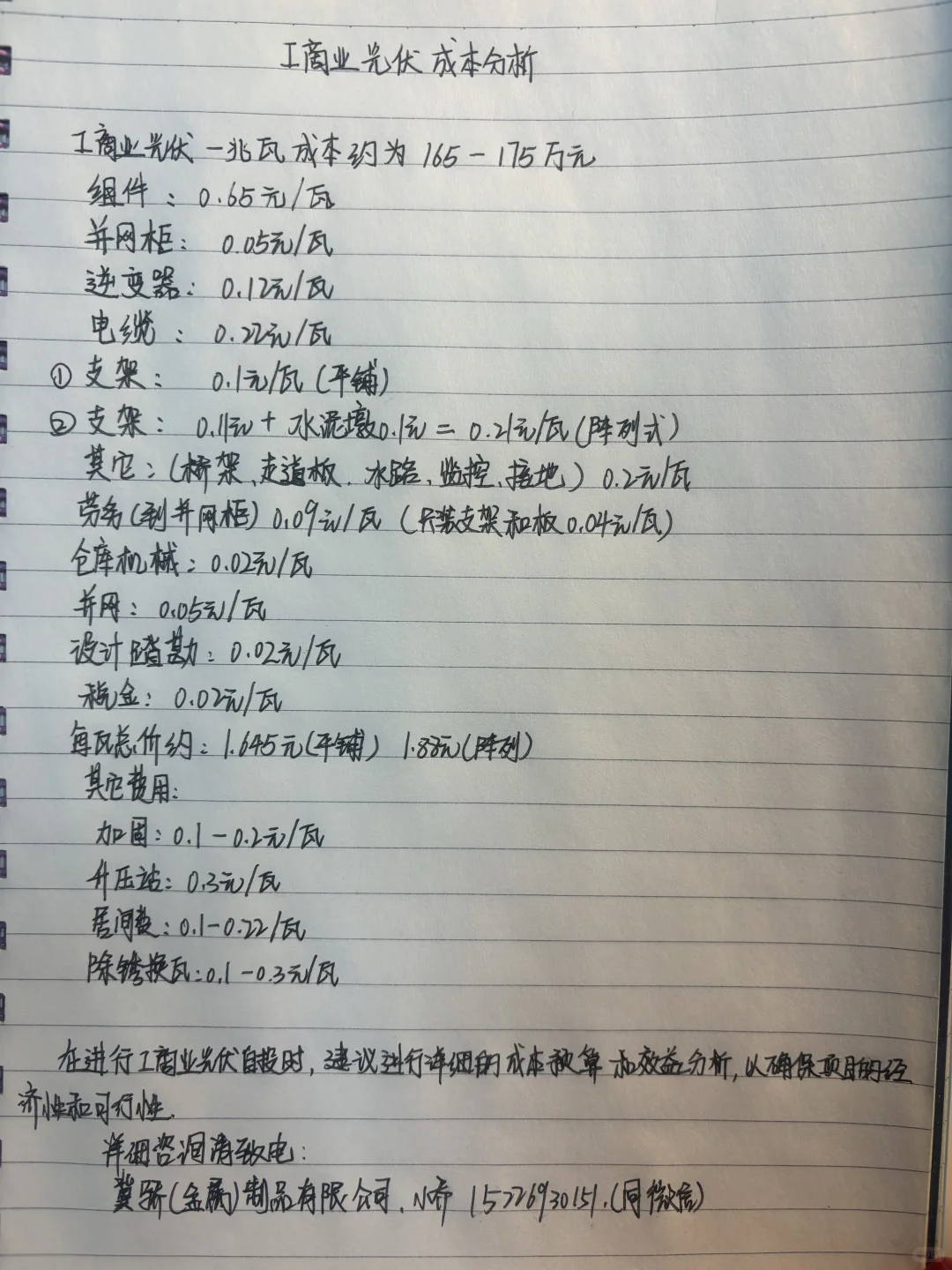 工商业光伏成本分析?