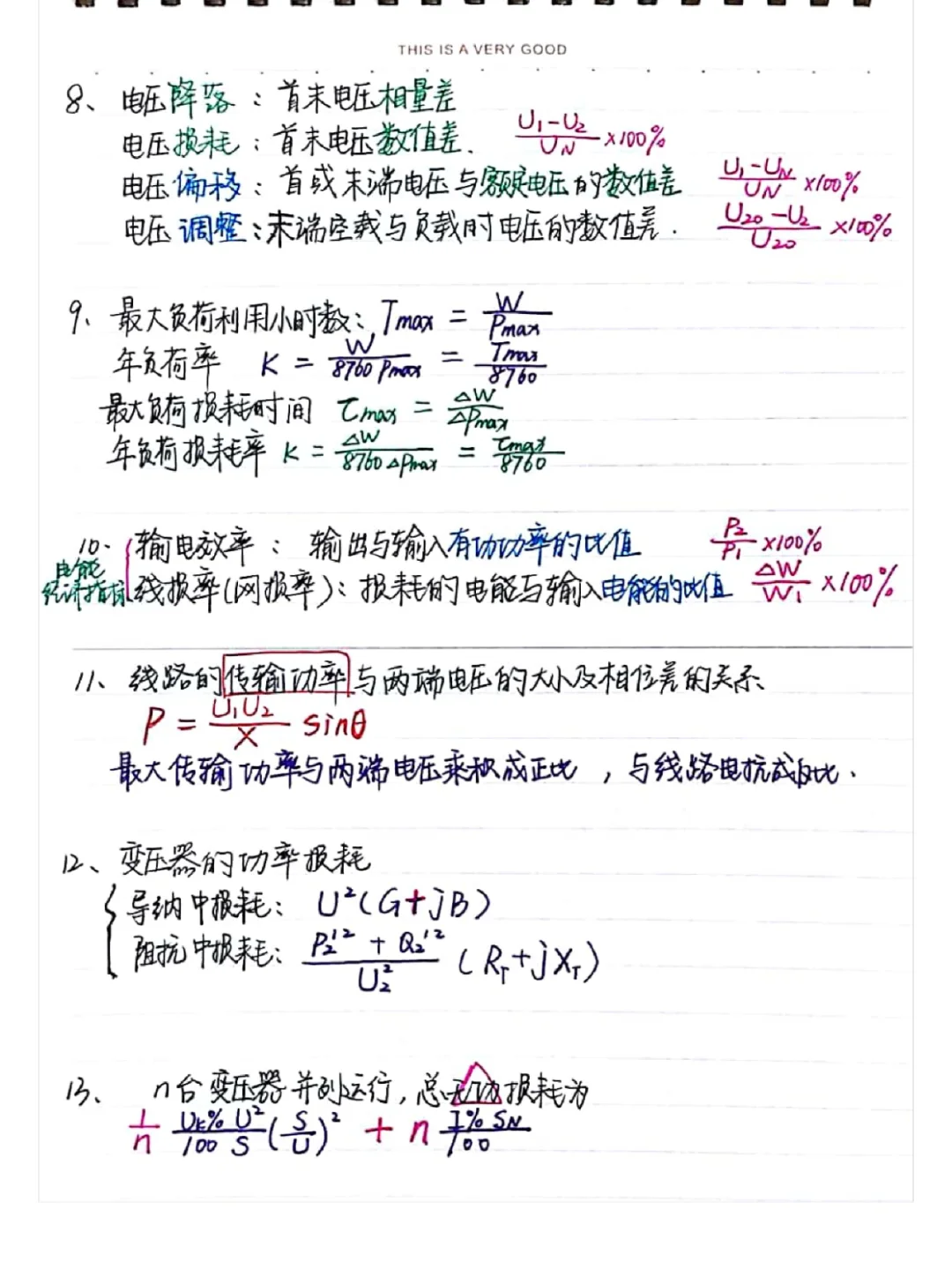 国网电力系统分析手写笔记总结（只写重点）