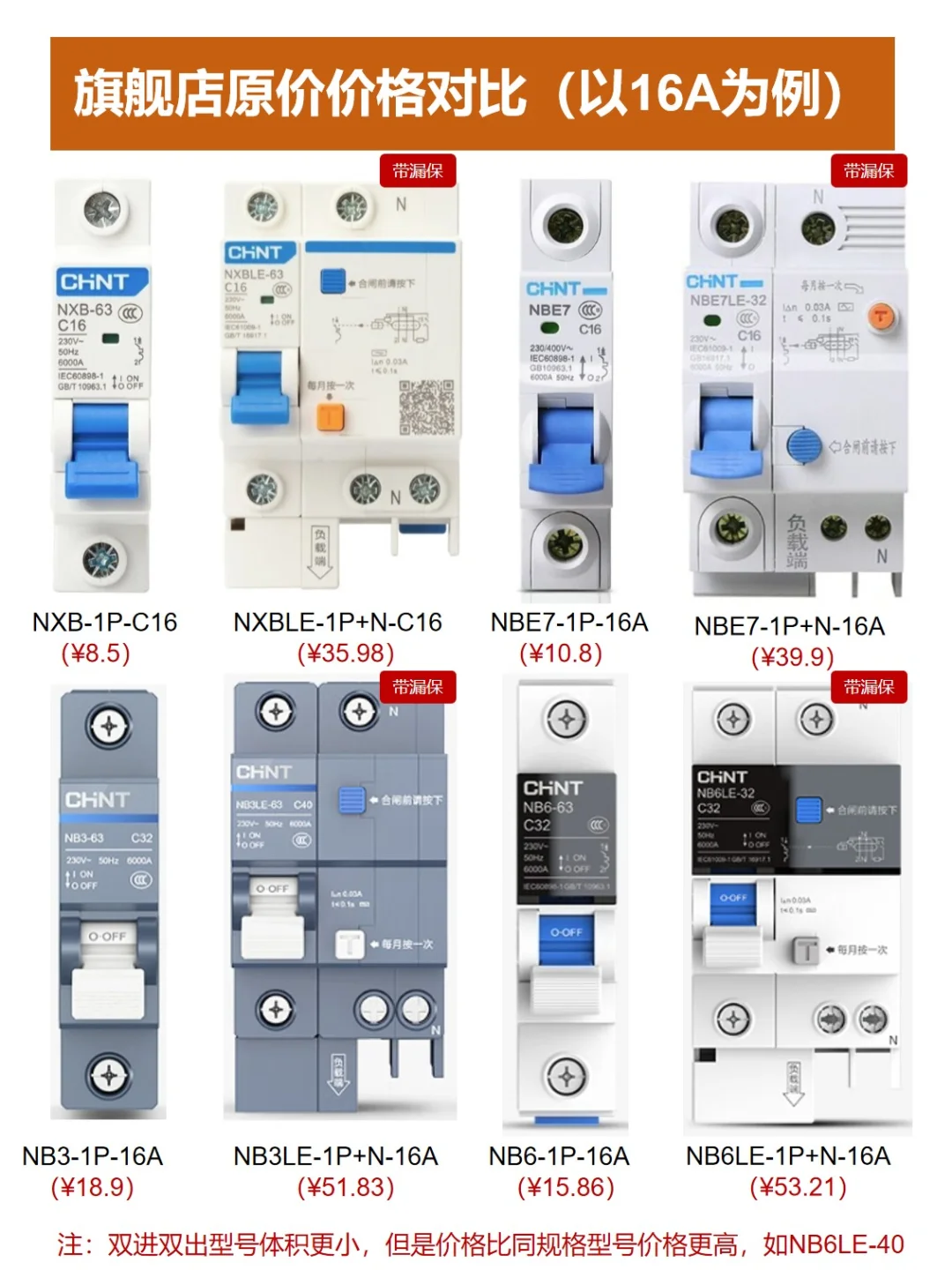 正泰不同系列断路器（空开/漏保）区别