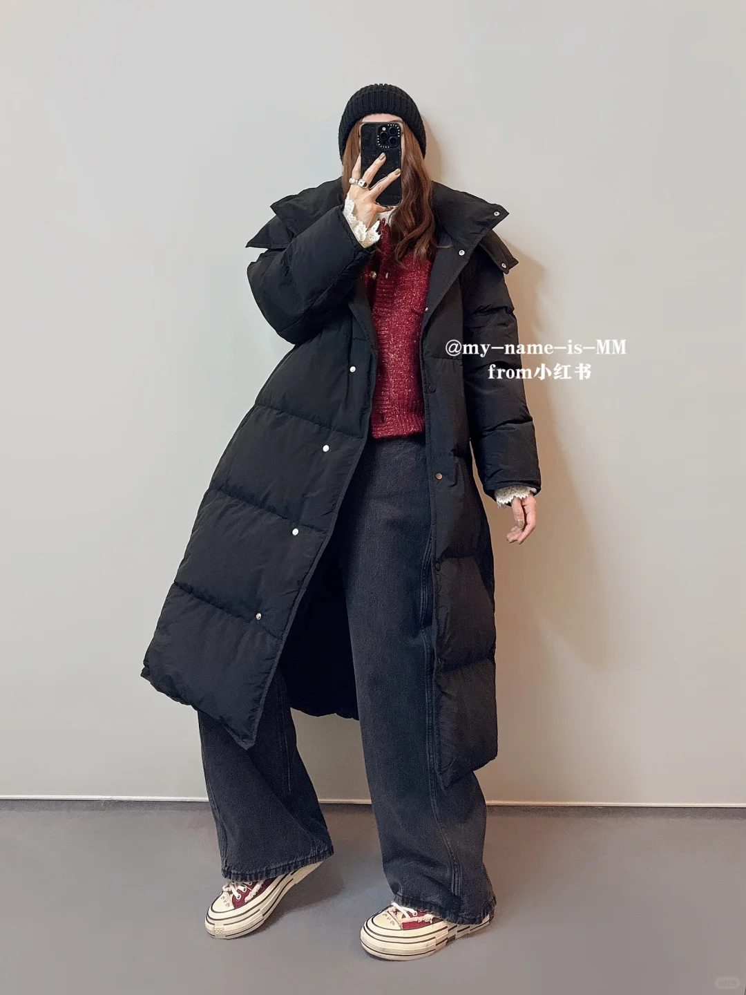 OOTD/冬季穿搭 节日氛围感红毛衣搭配羽绒服