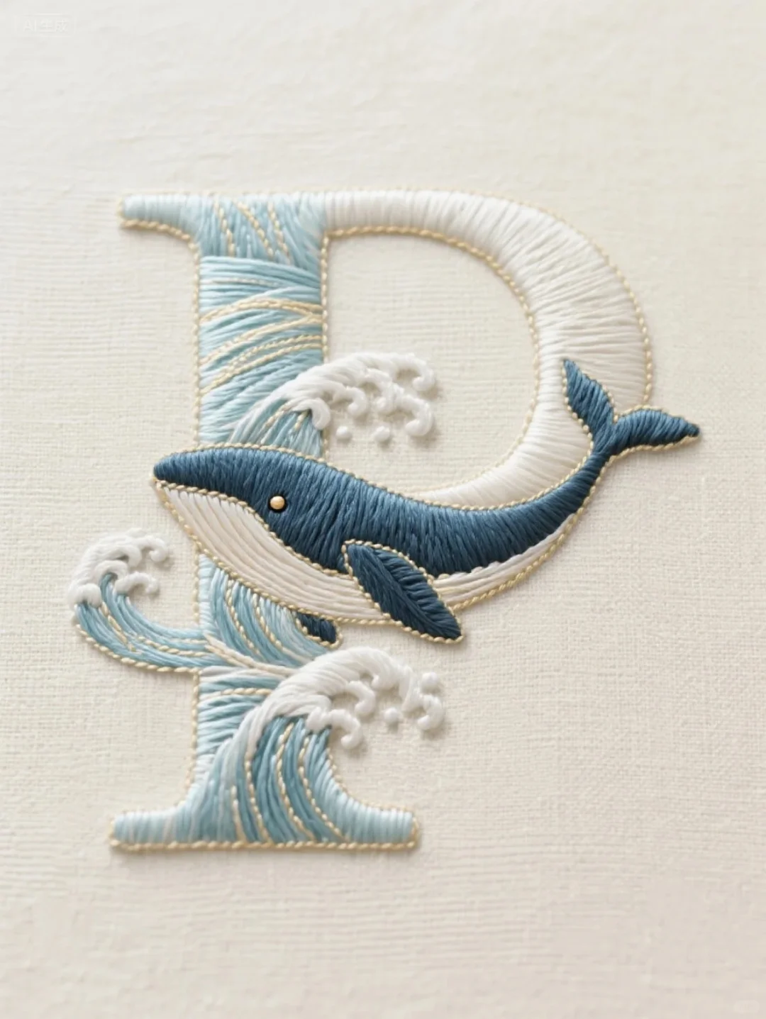 创意字母刺绣【MNOP】邂逅鲸鱼?海浪?
