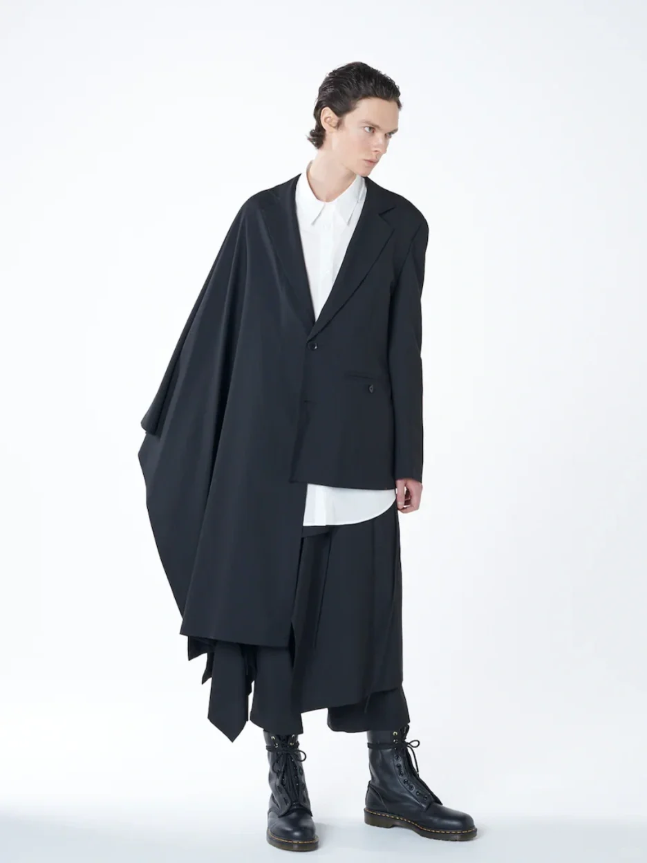 Ground Y｜羊毛华达呢不对称披风夹克