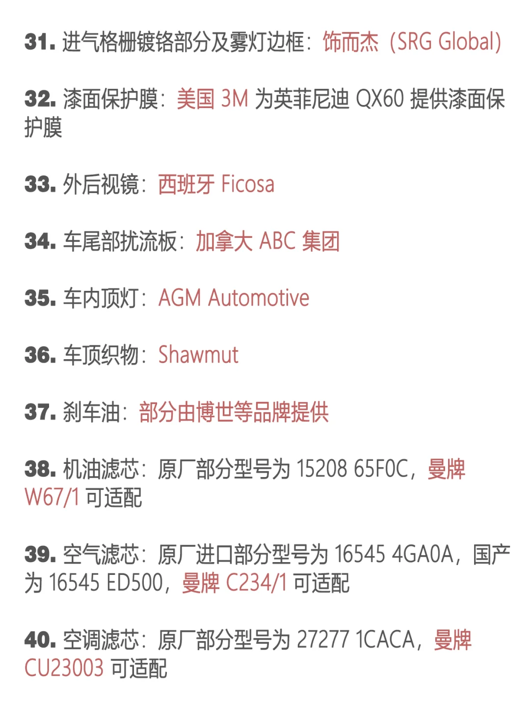 英菲尼迪配件代工品牌