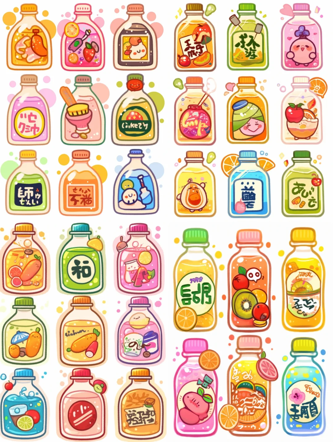 Midjourney咒语分享|可爱果汁瓶插画素材