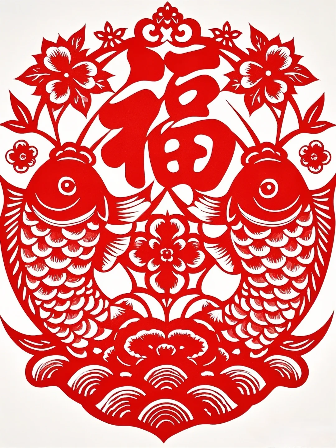 剪纸双鱼抱福~~~