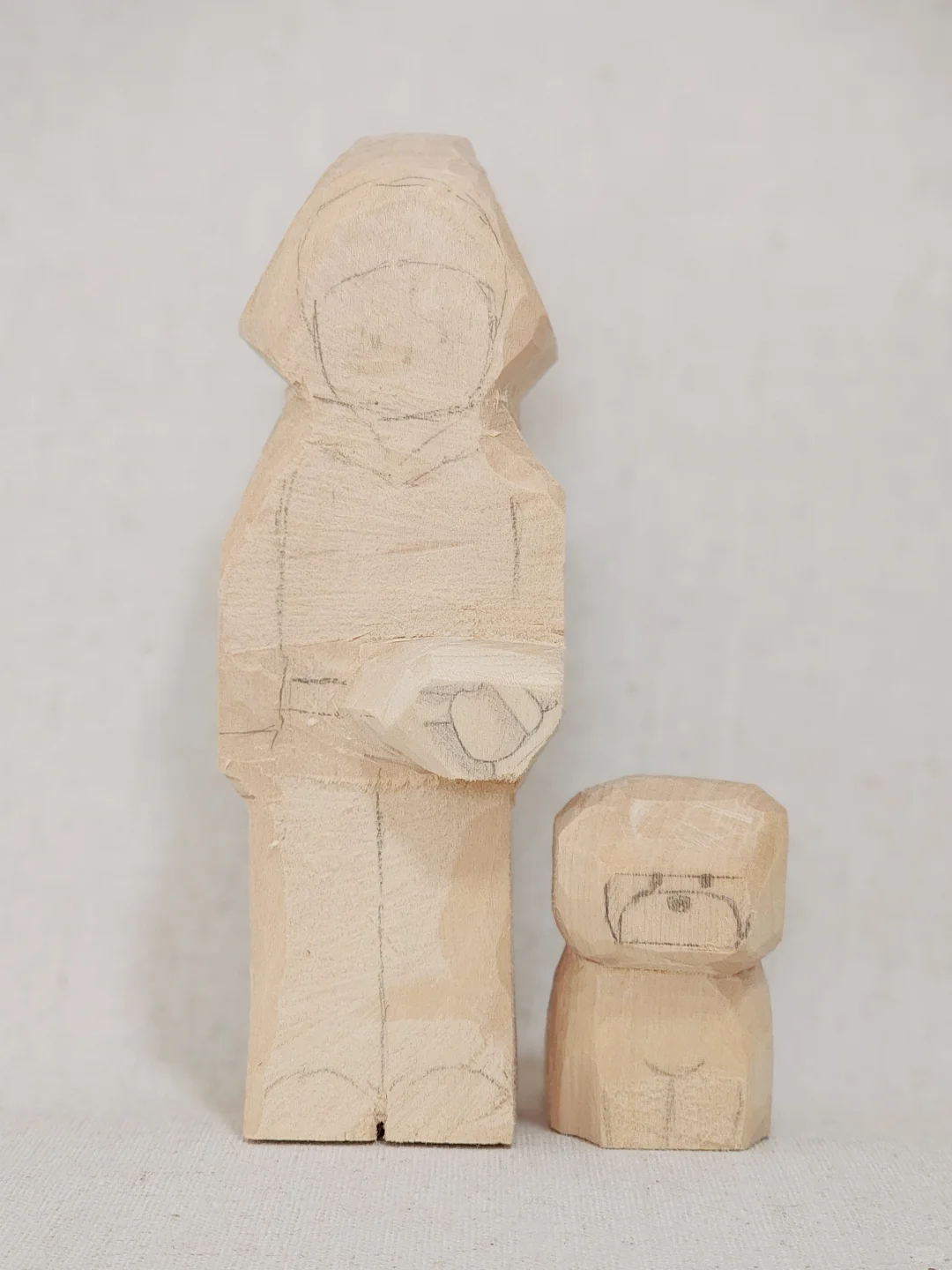 自学木雕45——女孩和小狗