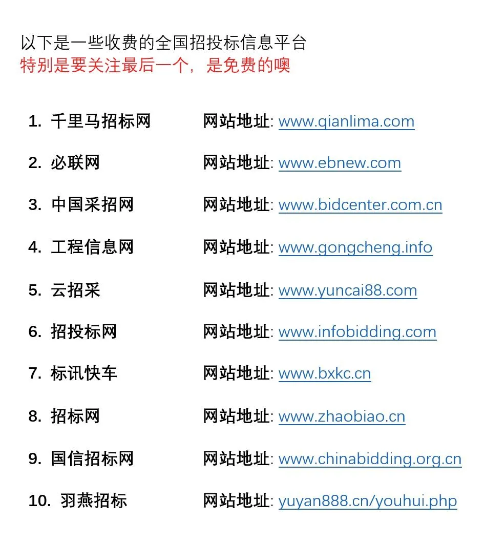 全国招投标平台，最后一个是免费的噢