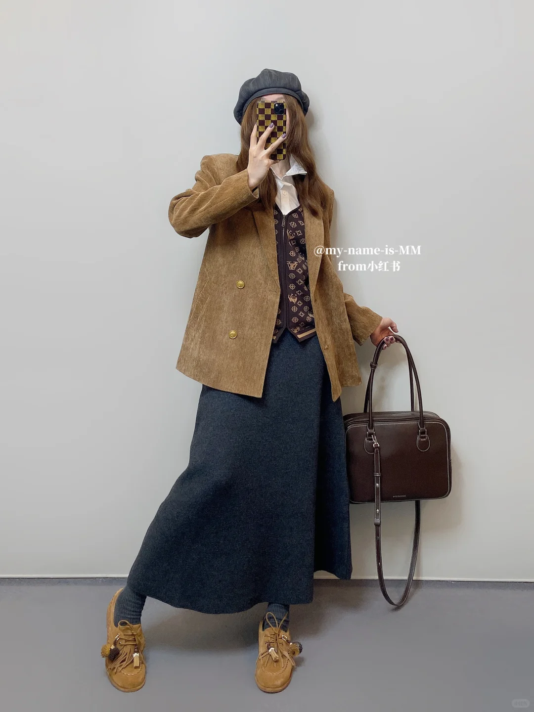 OOTD/秋季穿搭 时髦配色西装外套半裙搭配