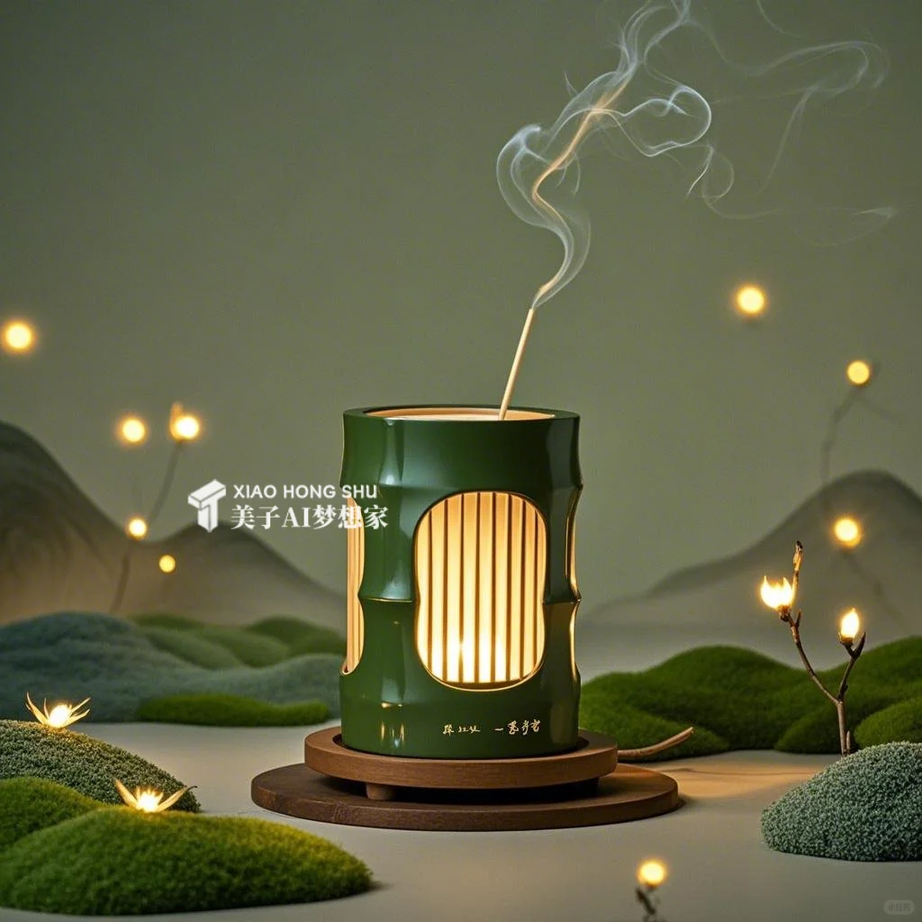 ✨AI产品设计1000个?国风竹景香薰蜡烛台