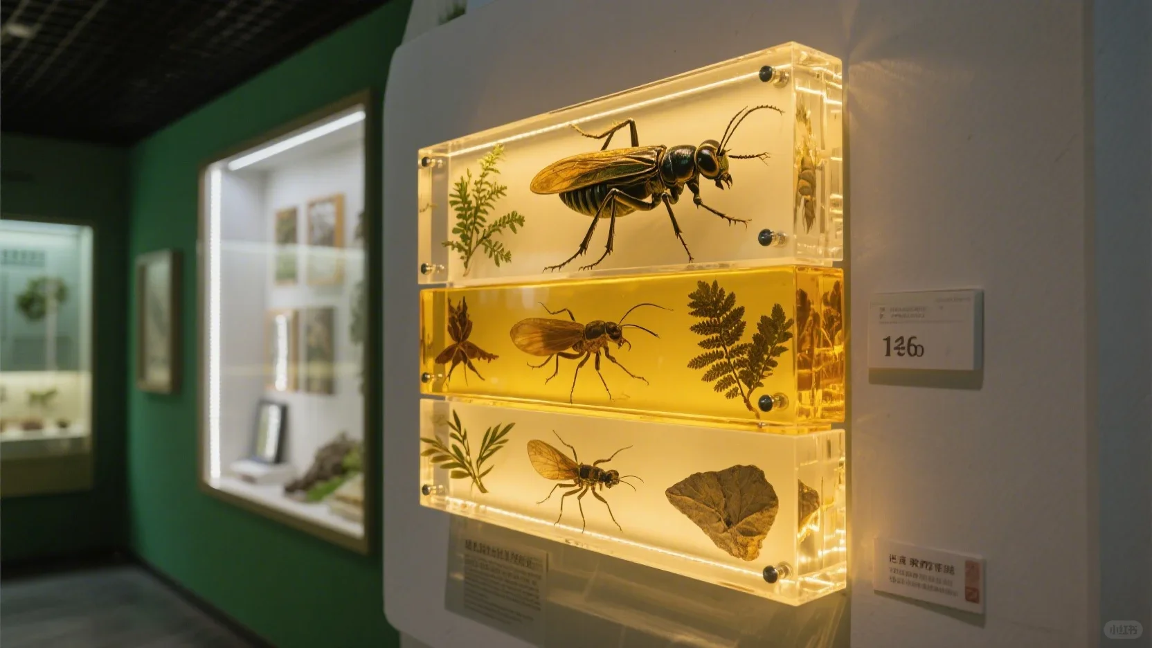 多层透明树脂浇铸化石昆虫雕塑