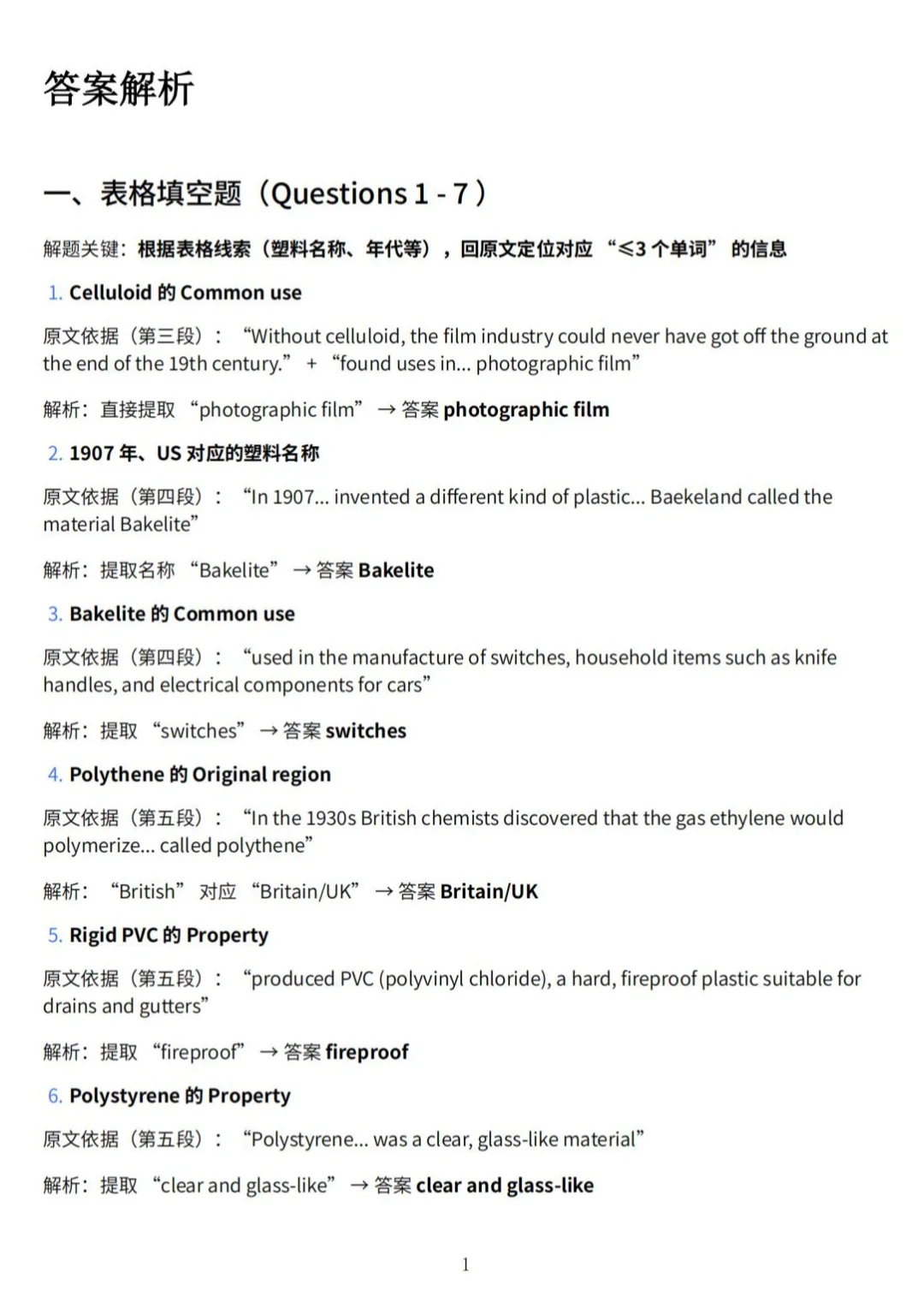 近期阅读机考真题 塑料的发展历程