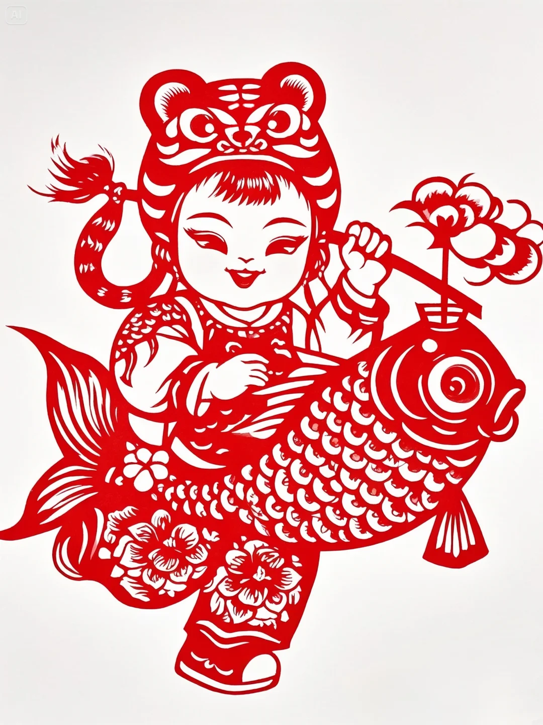 剪纸插画底稿虎头帽福娃挑灯笼~~~