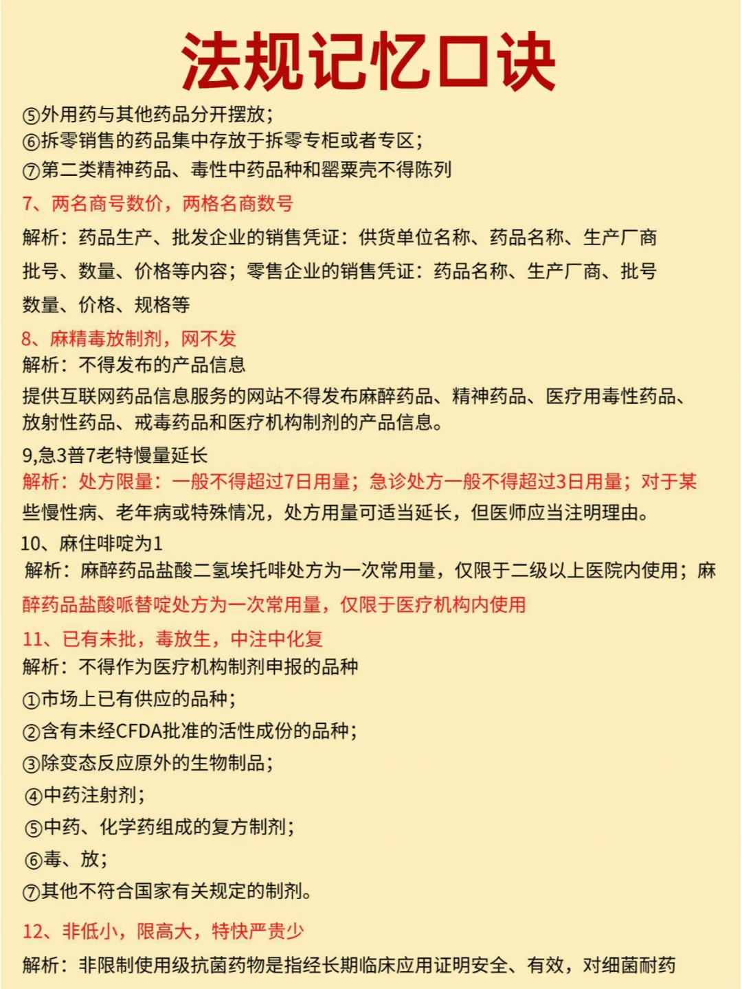 24执业药师法规必备记忆口诀