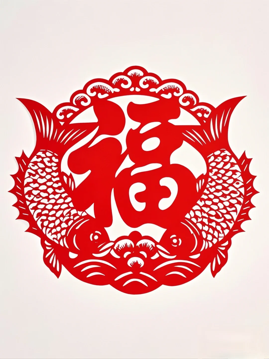 剪纸双鱼抱福~~~
