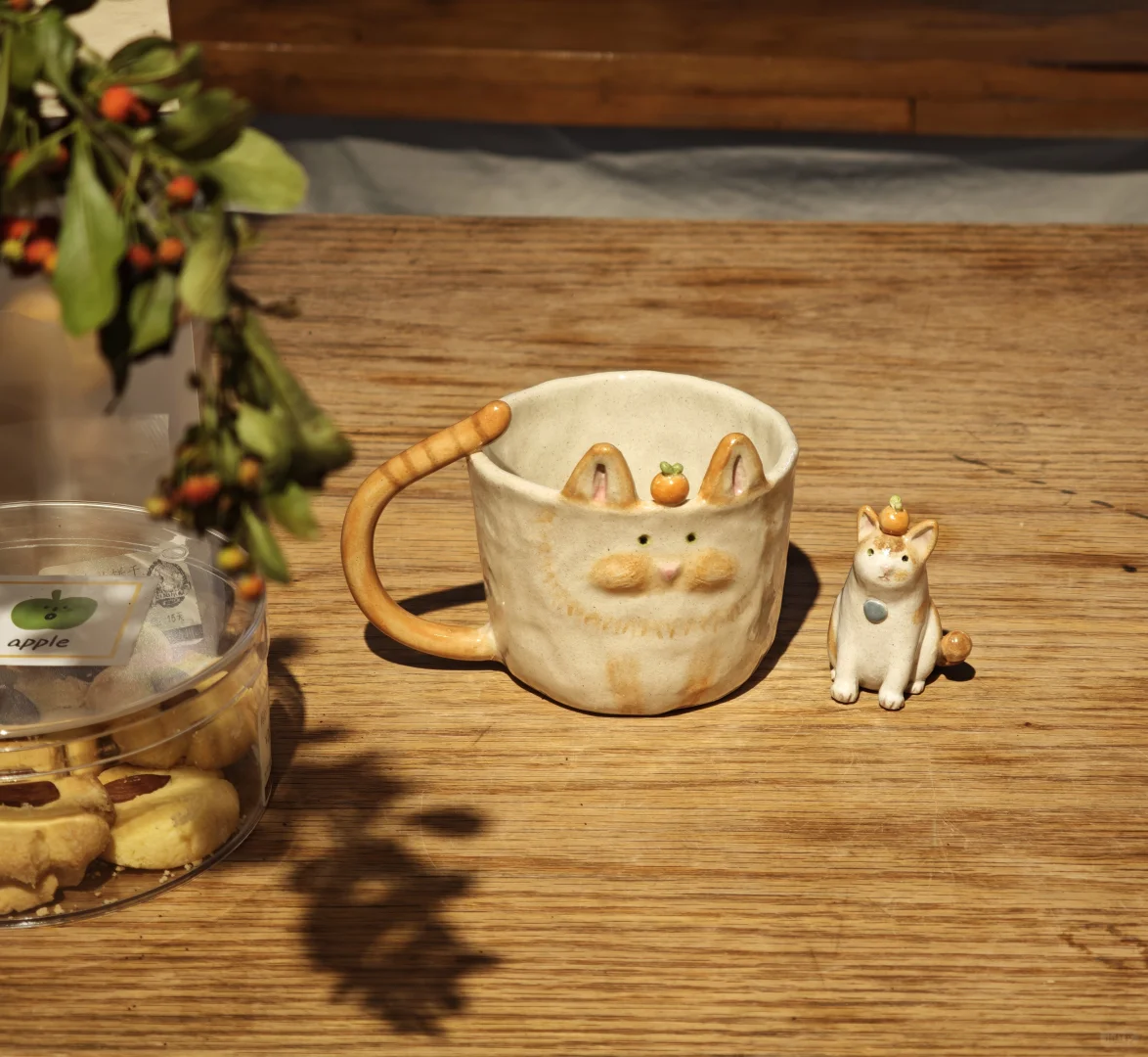 太可爱了吧！陶瓷猫杯子?