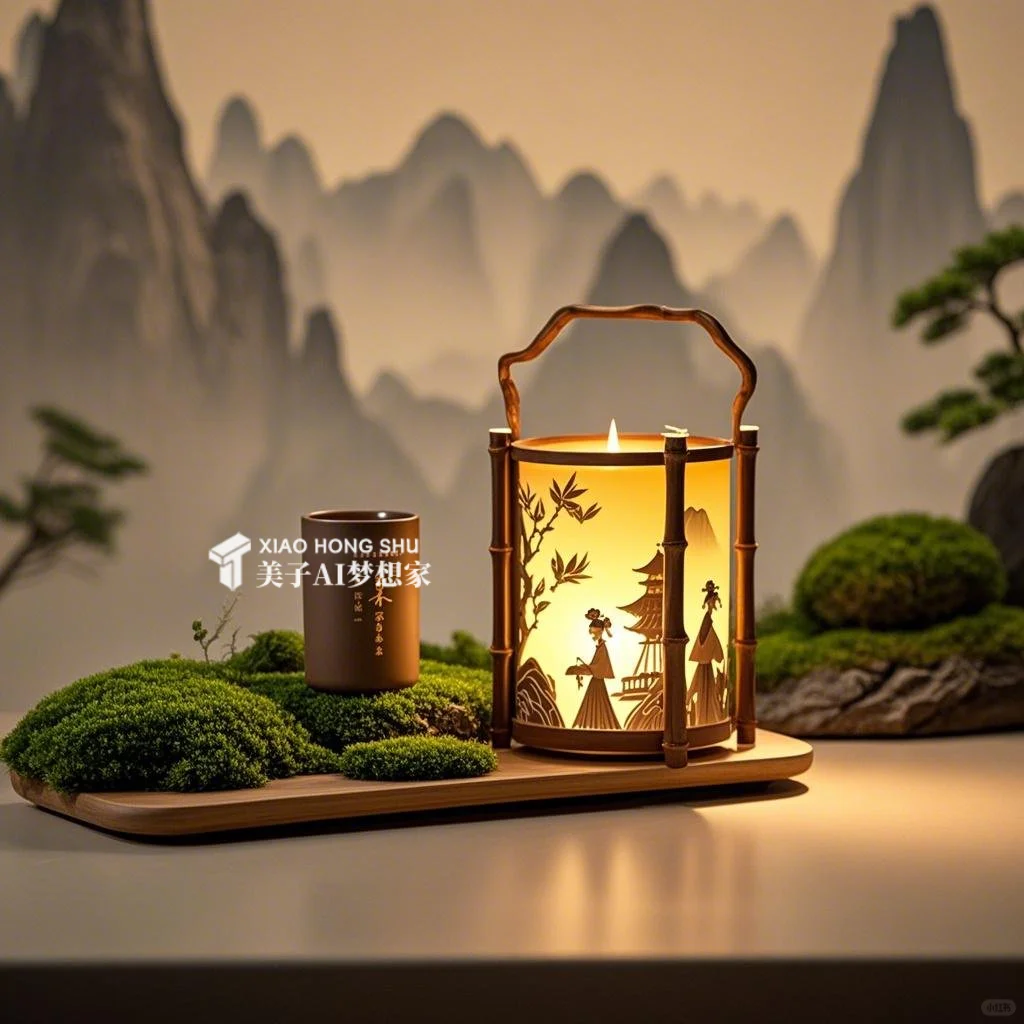 ✨AI产品设计1000个?国风竹景香薰蜡烛台