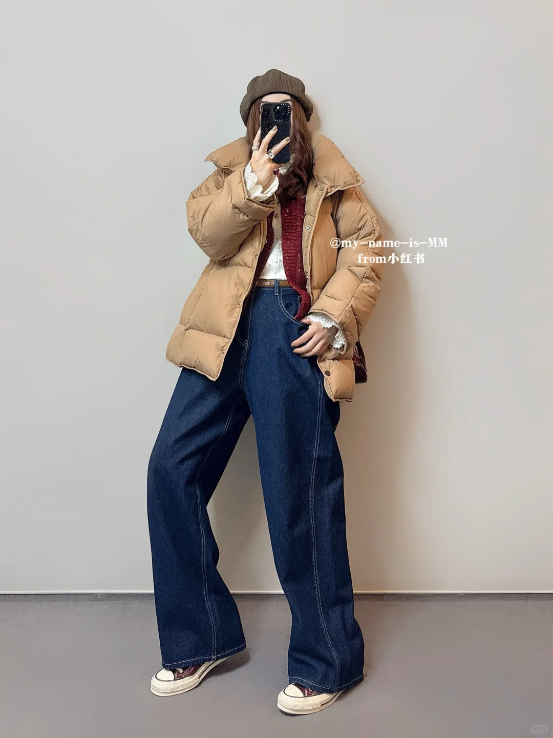 OOTD/冬季穿搭 节日氛围感红毛衣搭配羽绒服