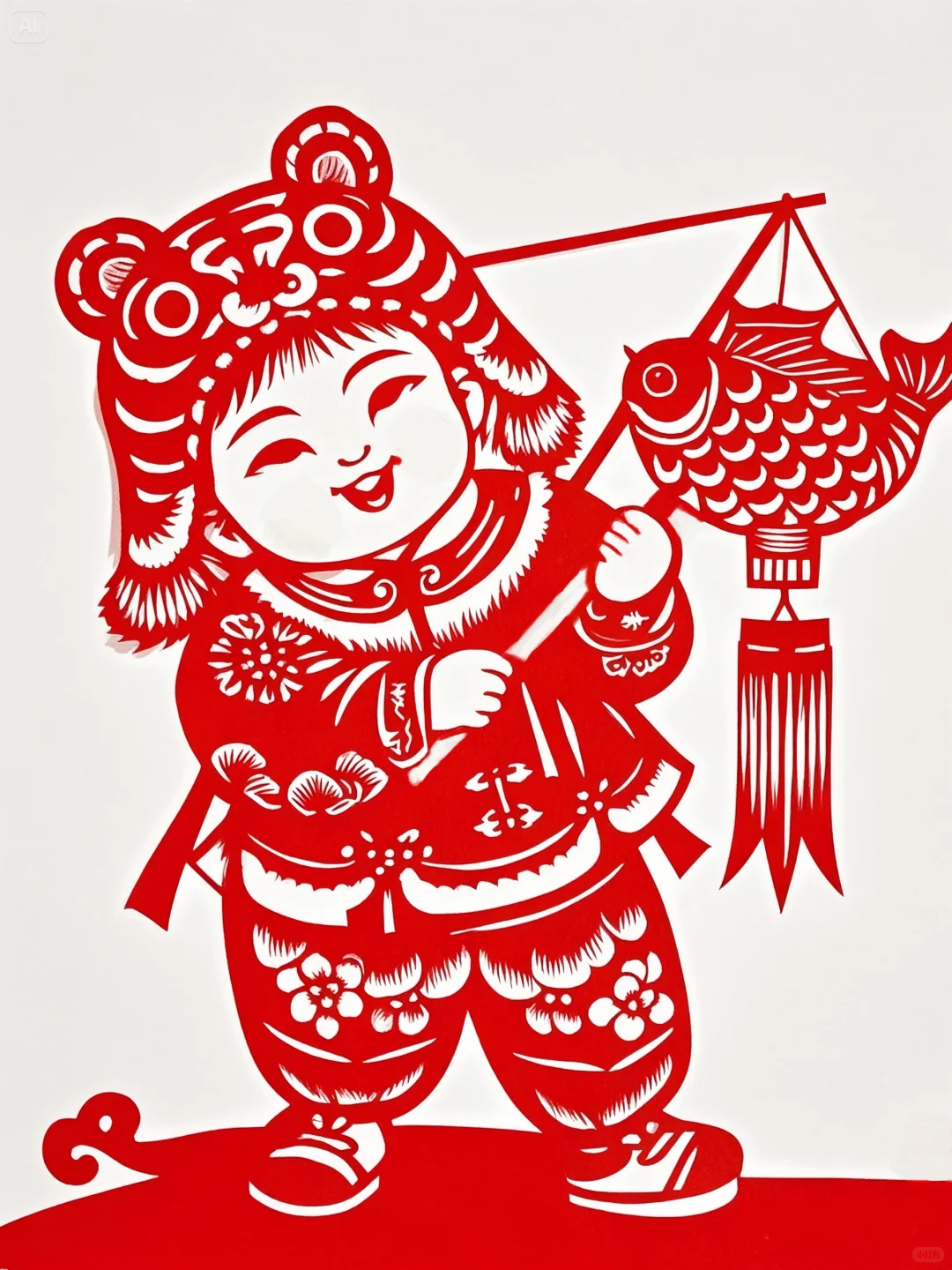 剪纸插画底稿虎头帽福娃挑灯笼~~~