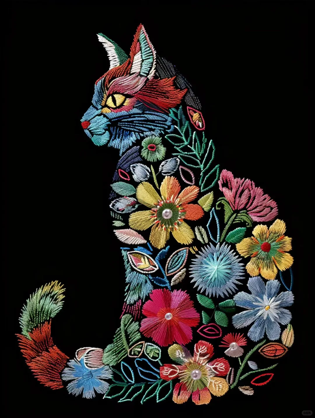 刺绣猫咪-创意图案设计分享