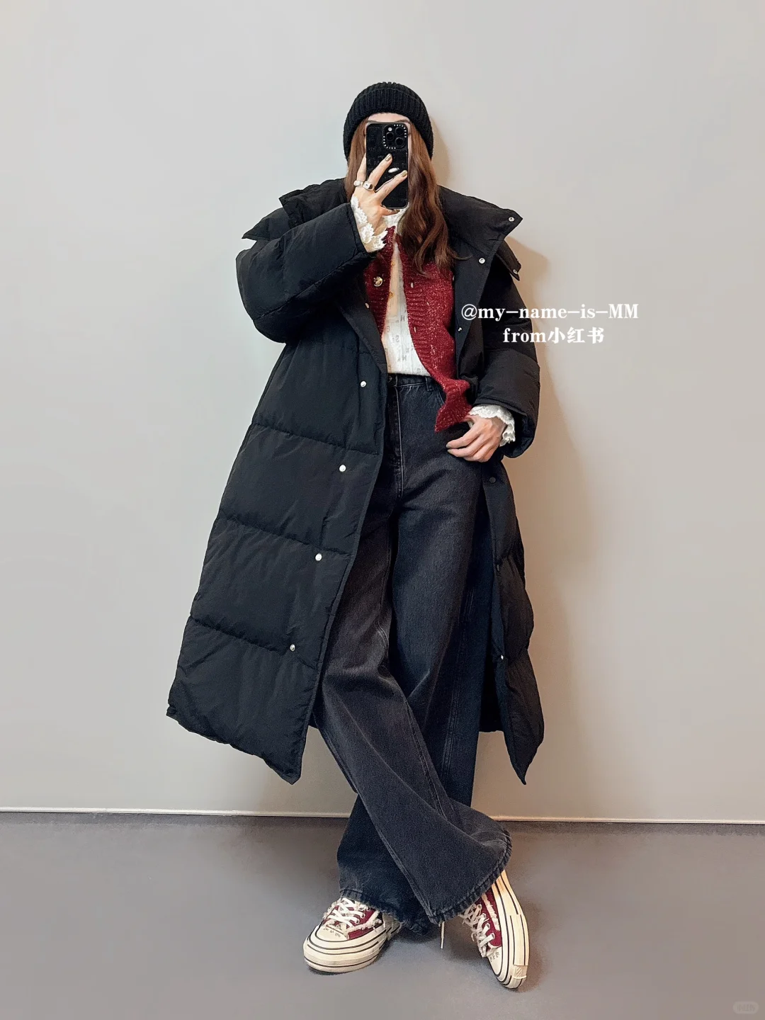 OOTD/冬季穿搭 节日氛围感红毛衣搭配羽绒服