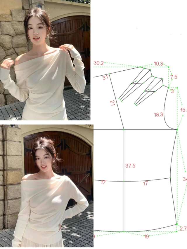 法式气质斜肩上衣