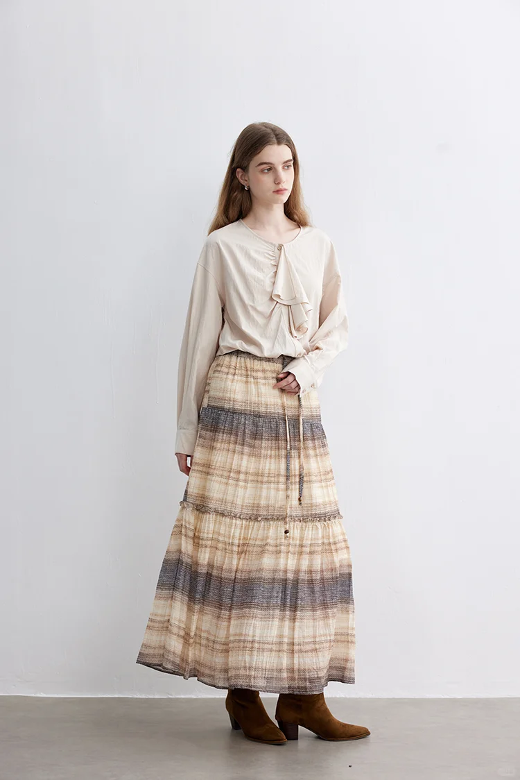 不对称剪裁 日系荷叶边门襟长袖衬衫