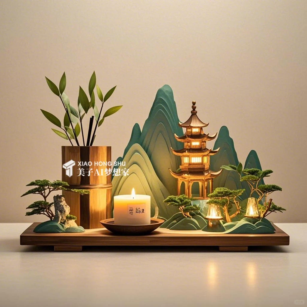 ✨AI产品设计1000个?国风竹景香薰蜡烛台