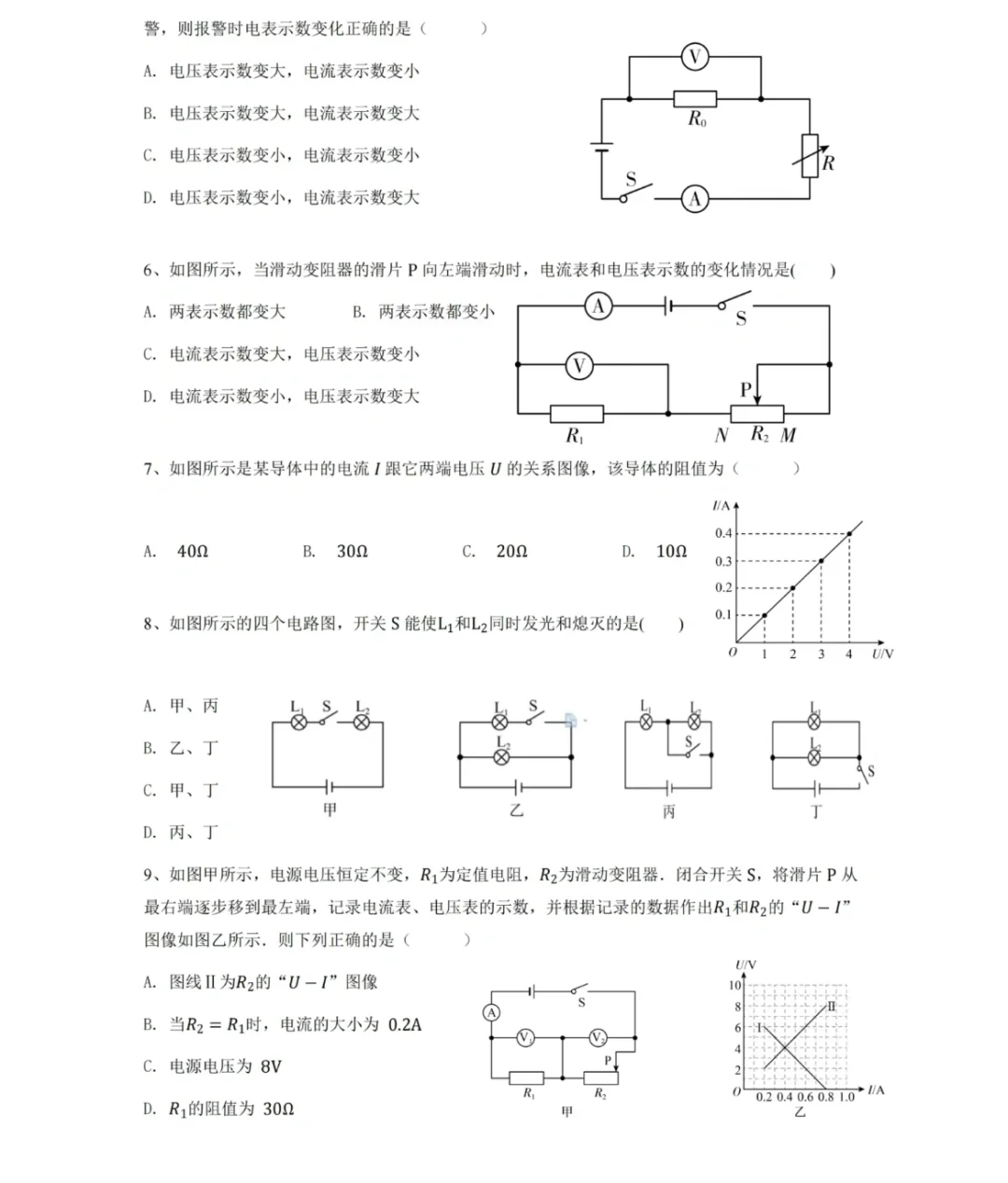 初三物理—电路故障分析图