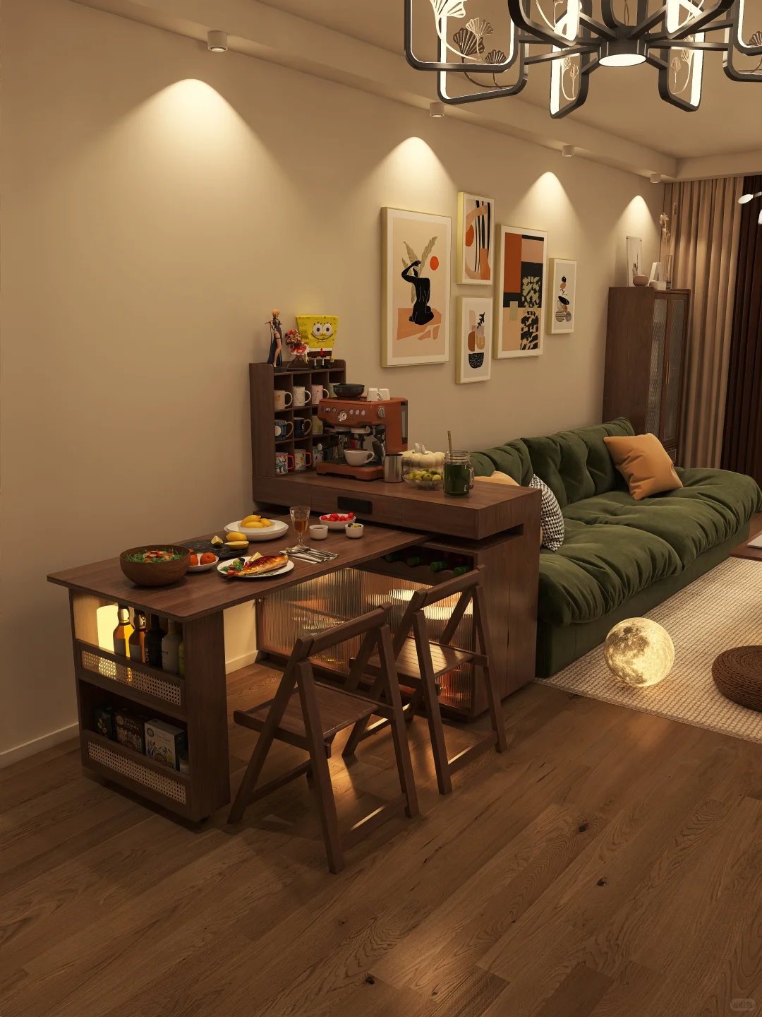 小户型爱了！沙发边放岛台餐桌太好用了