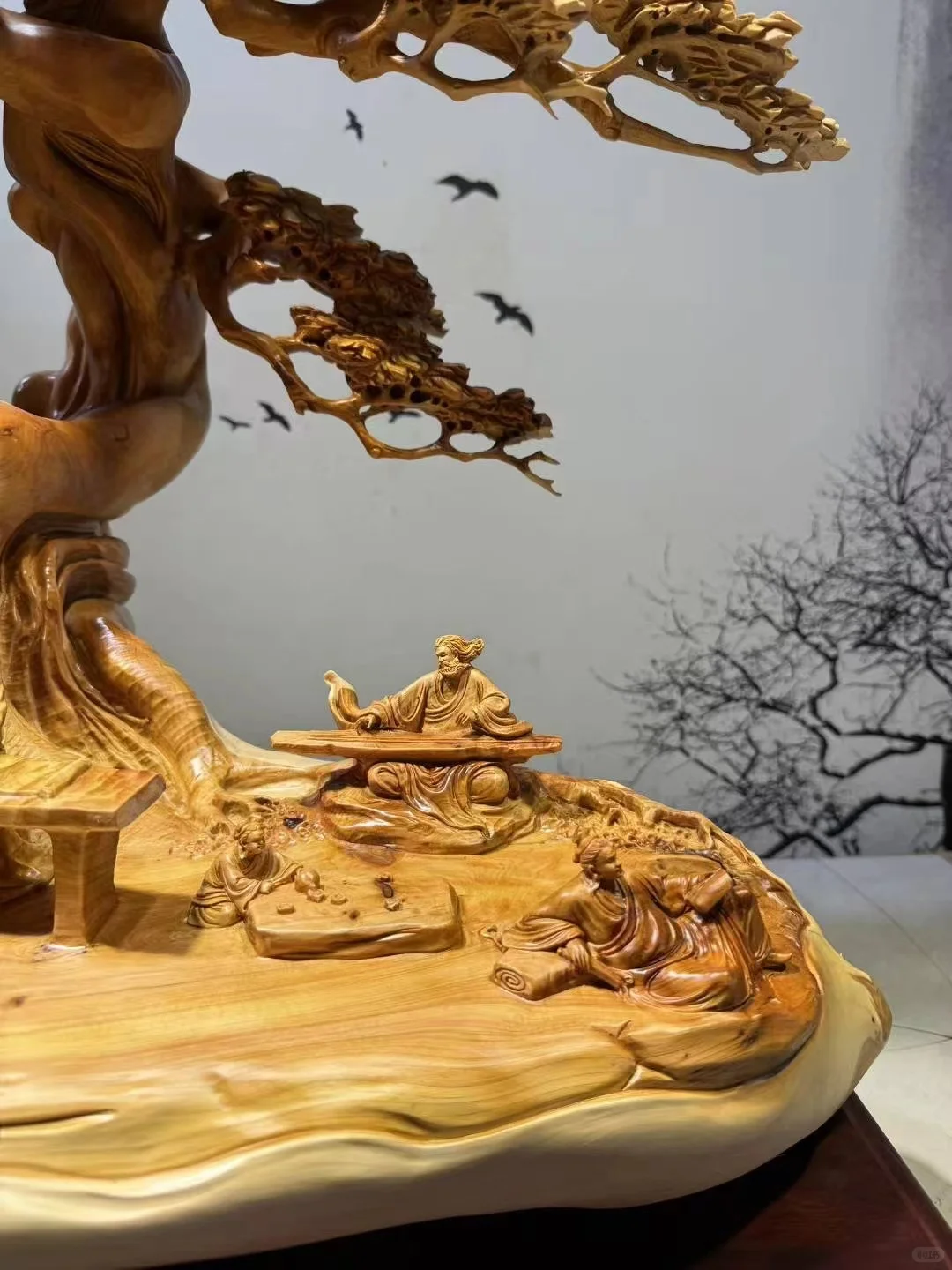 有山有树有人物的奇石根雕摆件，太美了！