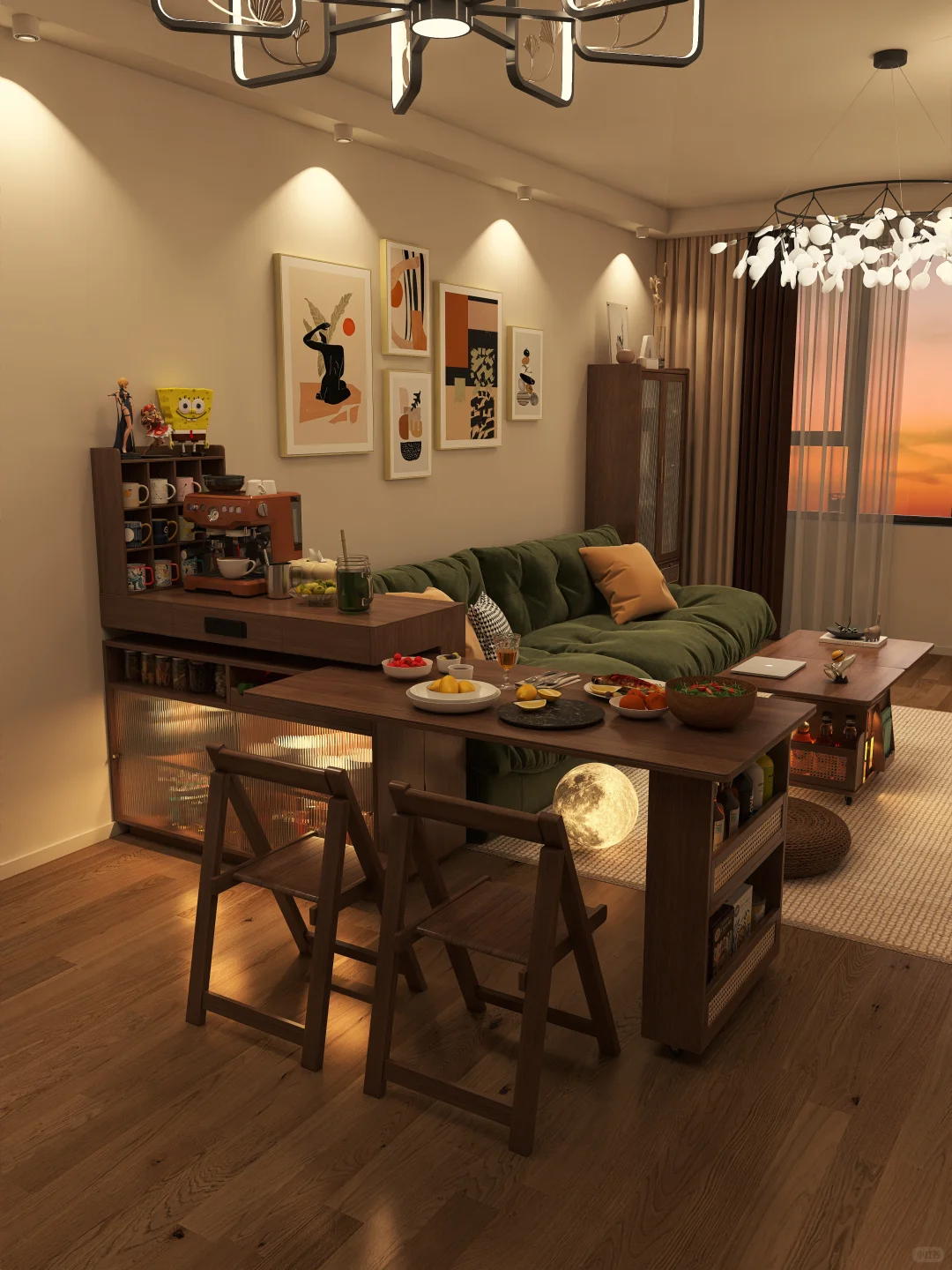 小户型爱了！沙发边放岛台餐桌太好用了