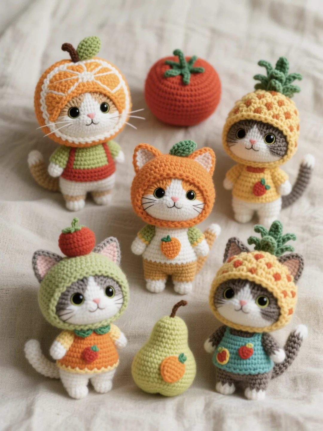 每天一个设计—水果帽子猫猫钩织