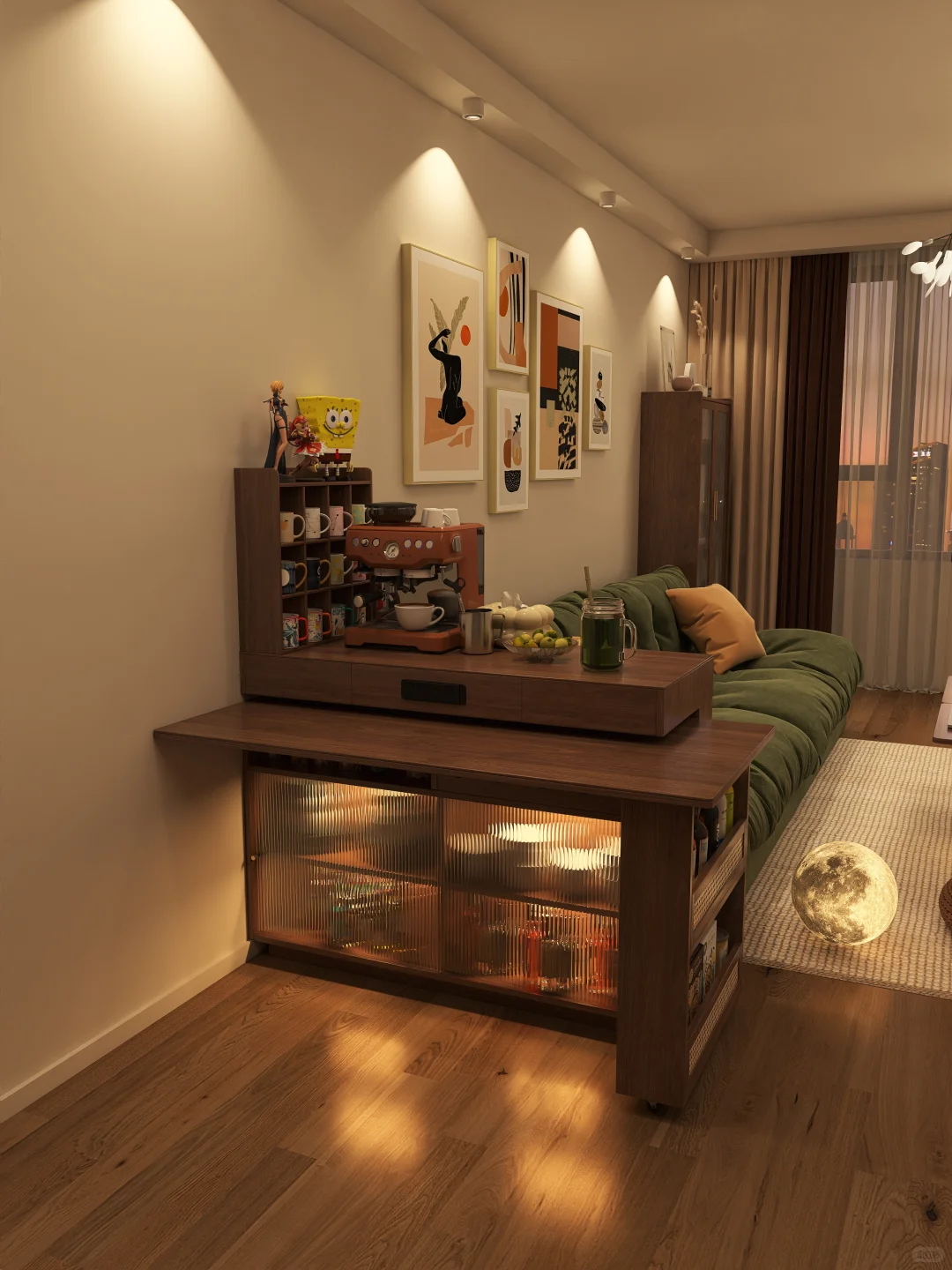 小户型爱了！沙发边放岛台餐桌太好用了