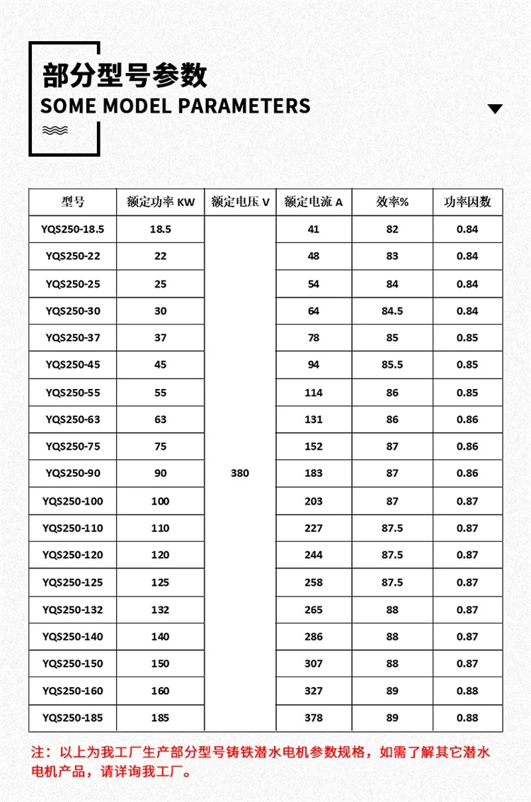 大功率 充水密封设计 YQS系列 潜水电机