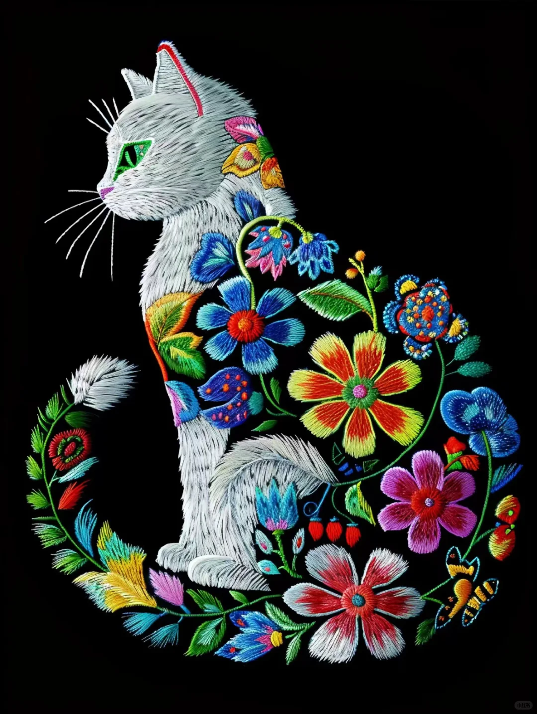 刺绣猫咪-创意图案设计分享