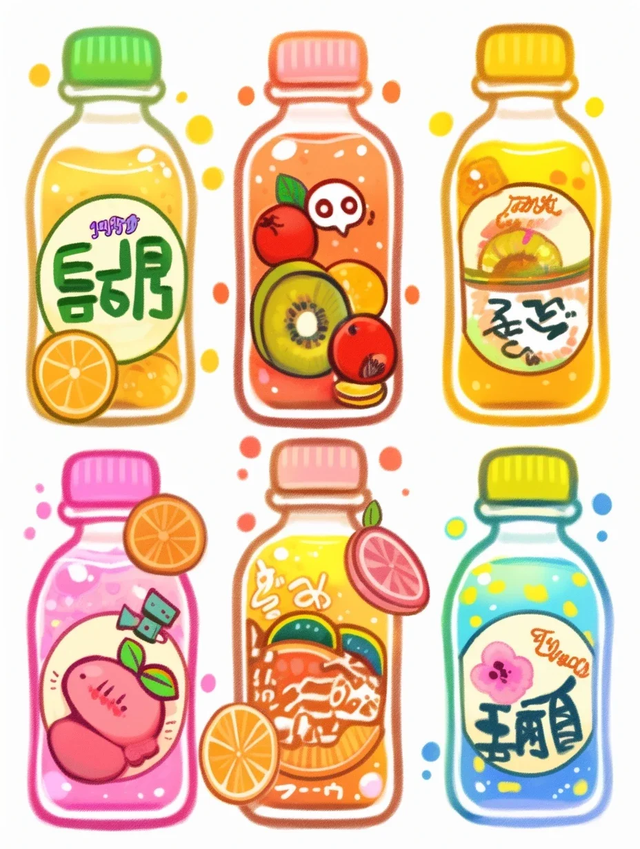 Midjourney咒语分享|可爱果汁瓶插画素材