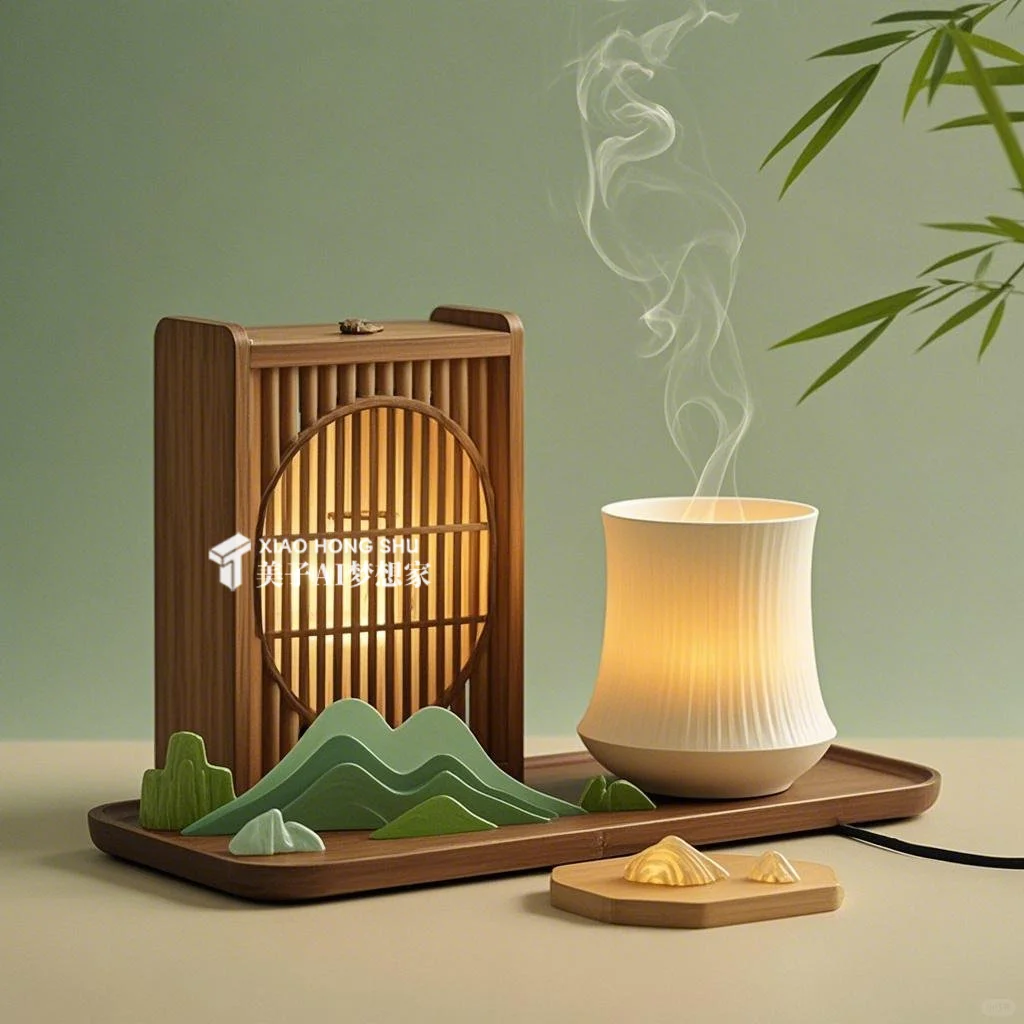 ✨AI产品设计1000个?国风竹景香薰蜡烛台