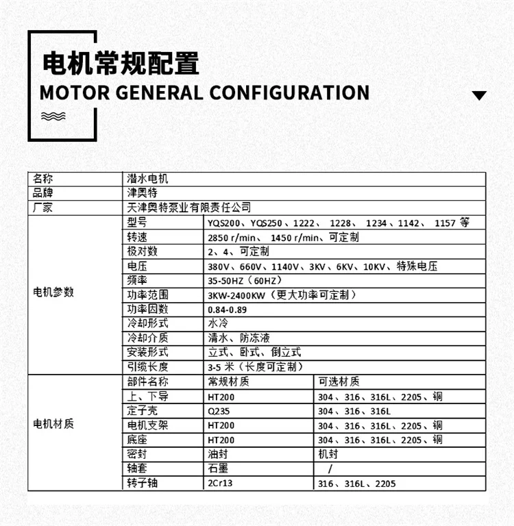 大功率 充水密封设计 YQS系列 潜水电机