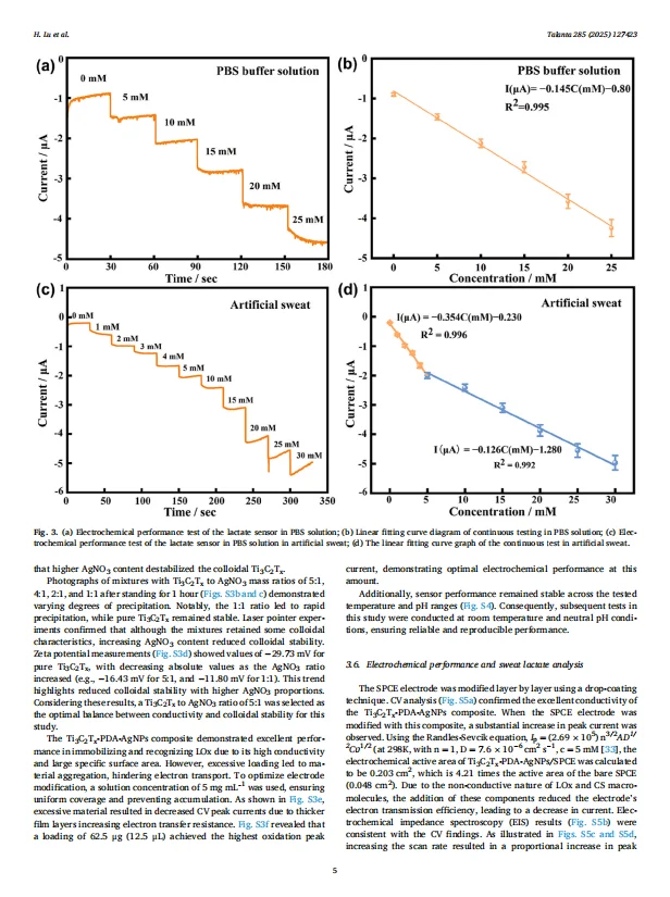 科研进展:丝网印刷电极检测汗乳酸