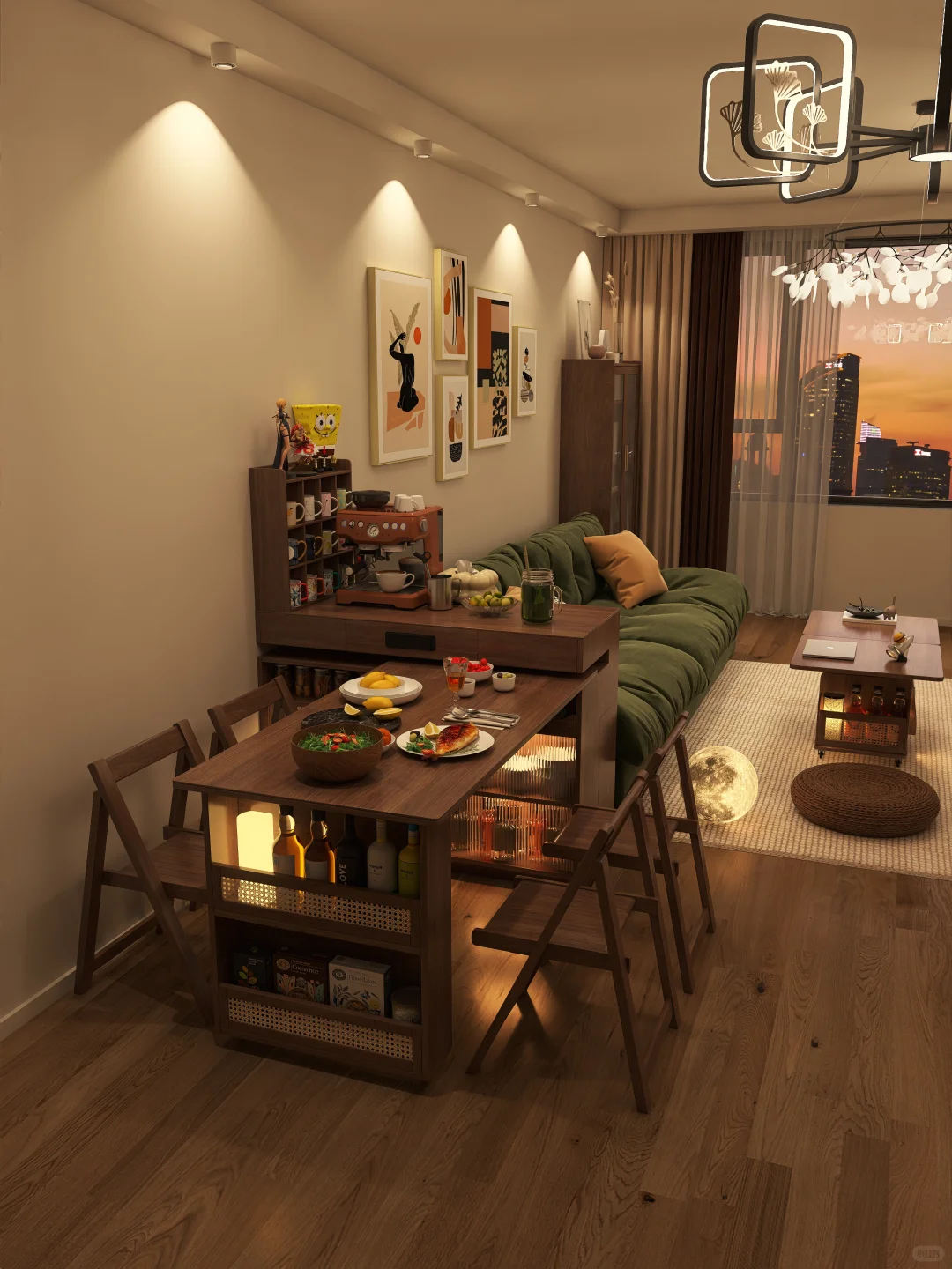 小户型爱了！沙发边放岛台餐桌太好用了