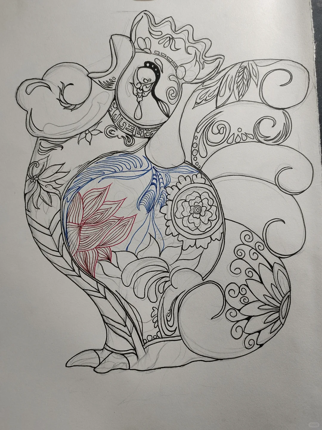 “凤翔鸡生肖泥塑平面化创意”