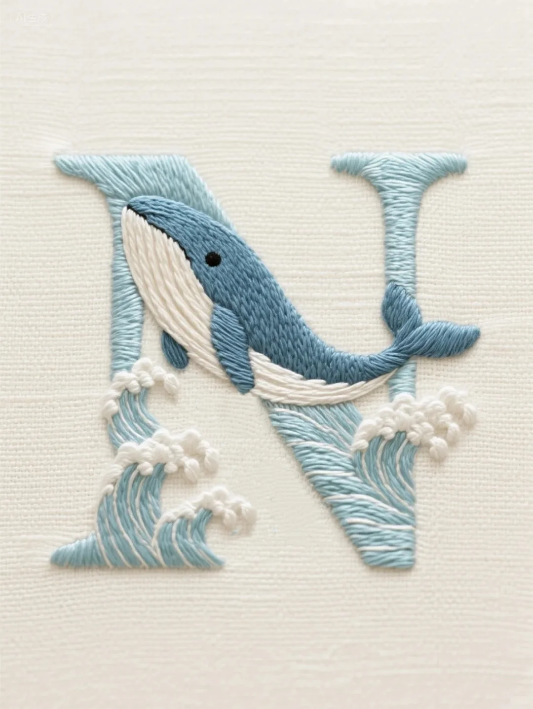 创意字母刺绣【MNOP】邂逅鲸鱼?海浪?