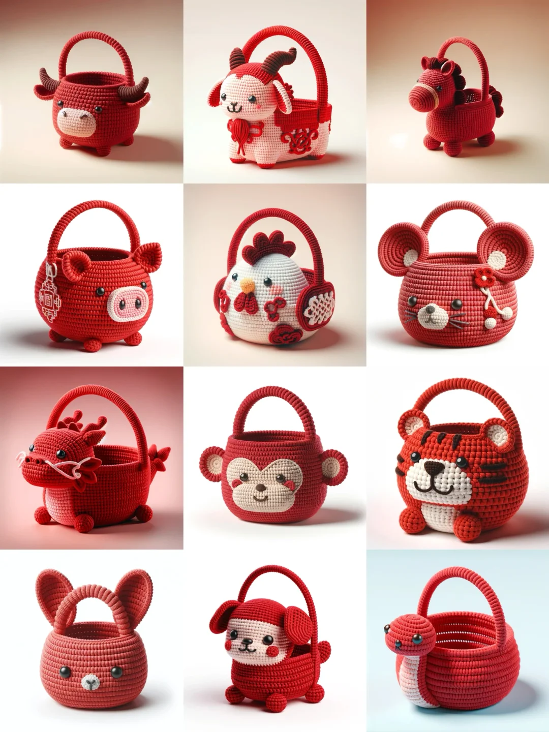 喜气洋洋｜十二生肖钩编果篮收纳篮