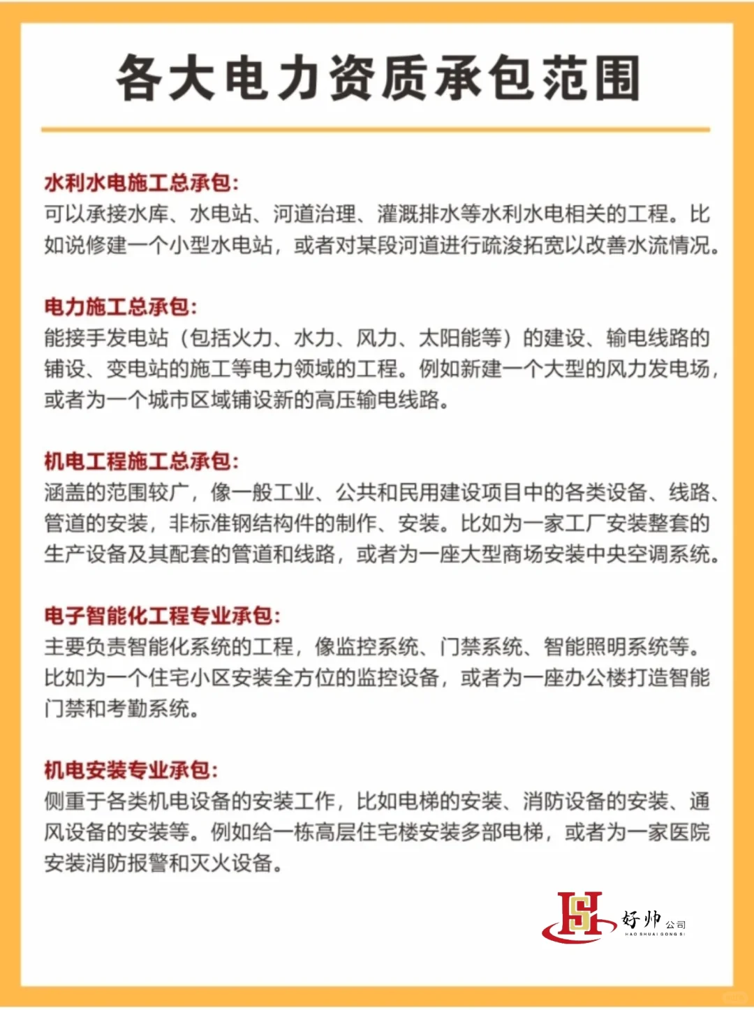 各大电力资质承包范围