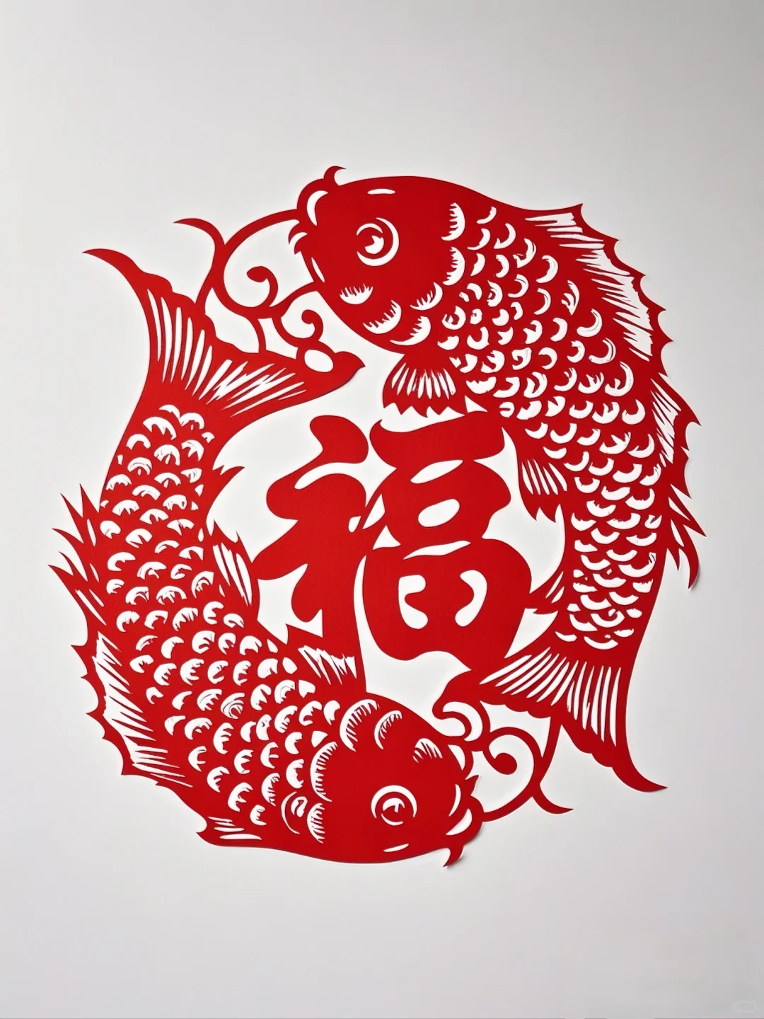 剪纸双鱼抱福~~~