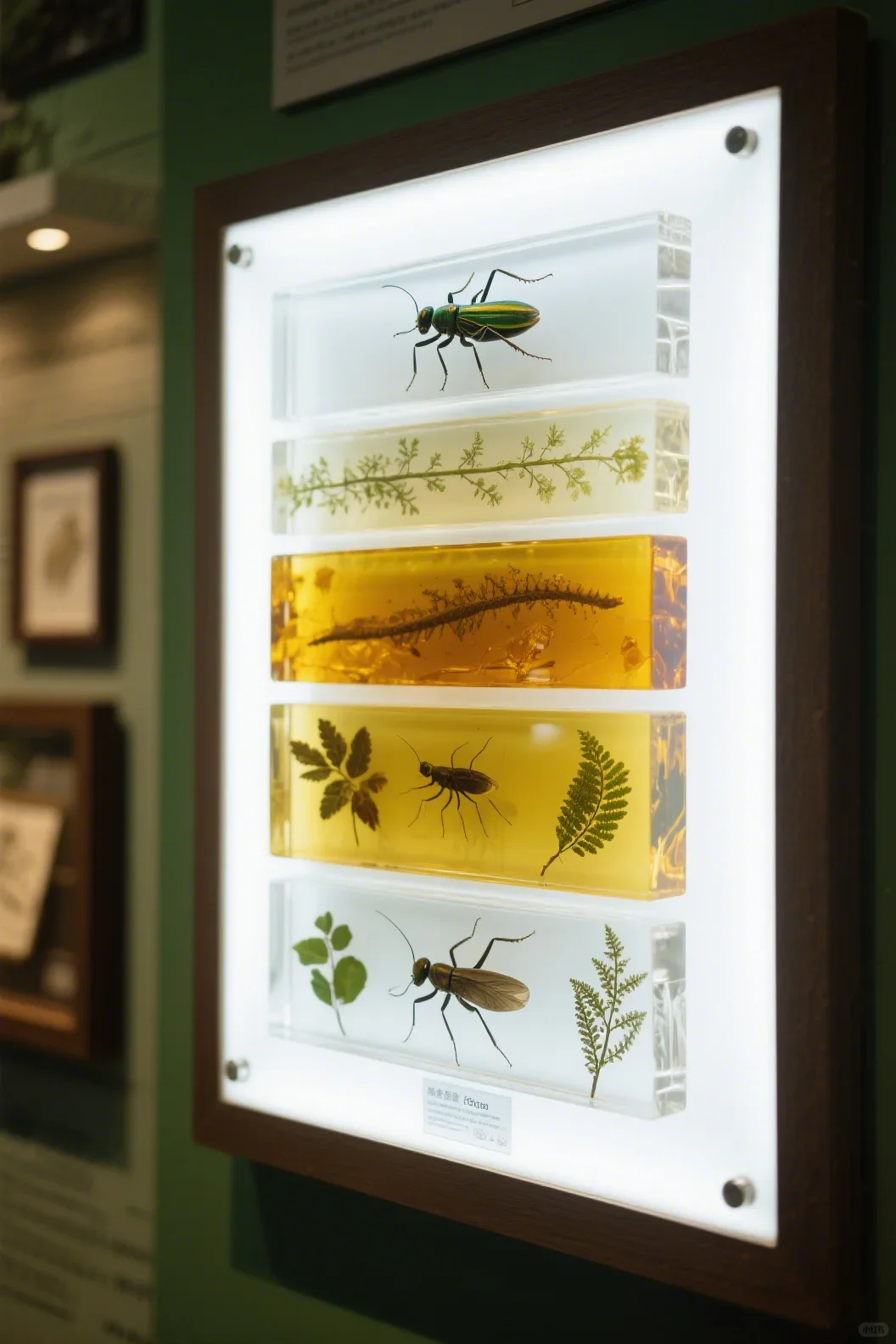 多层透明树脂浇铸化石昆虫雕塑