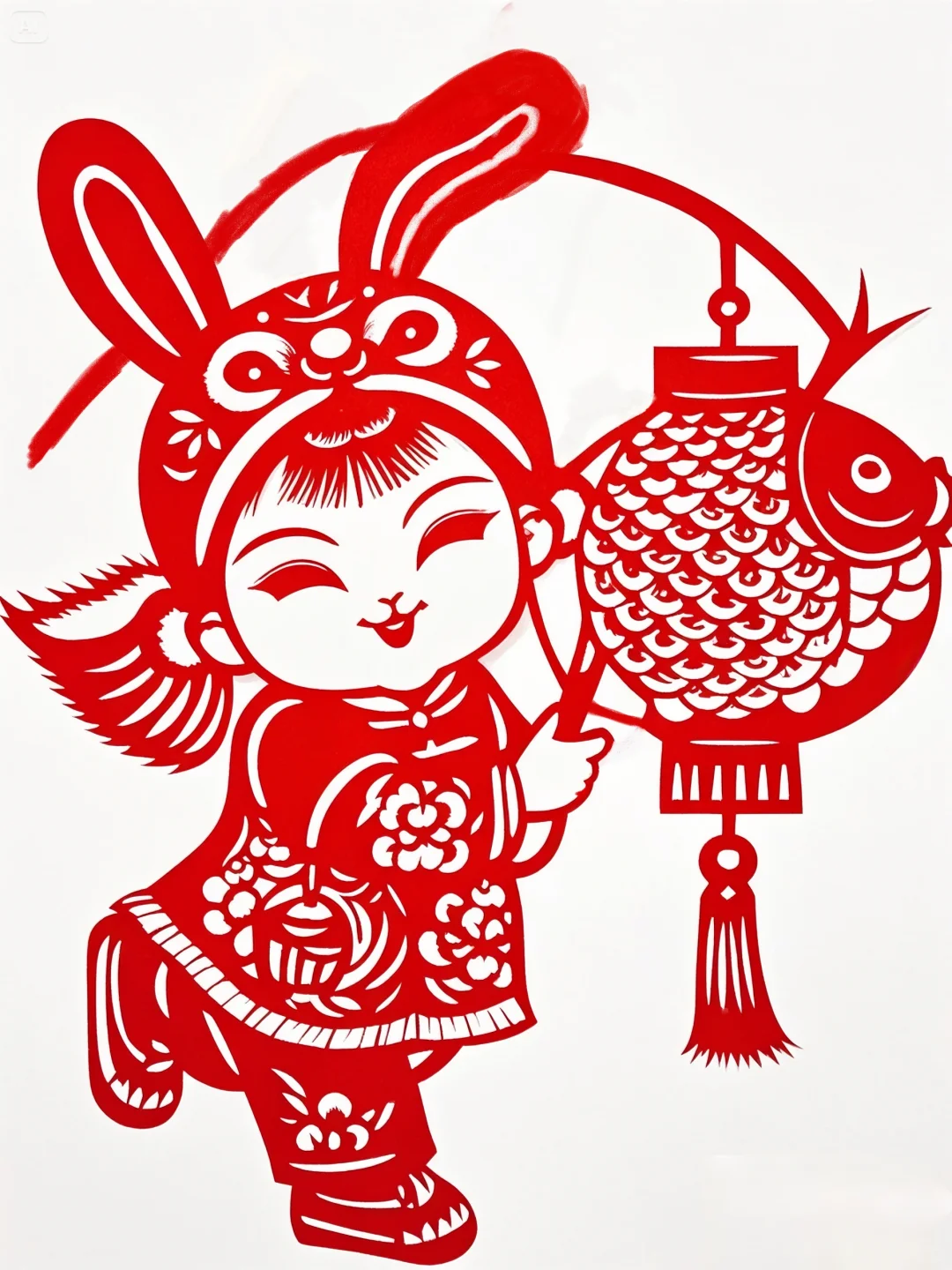 剪纸插画底稿虎头帽福娃挑灯笼~~~