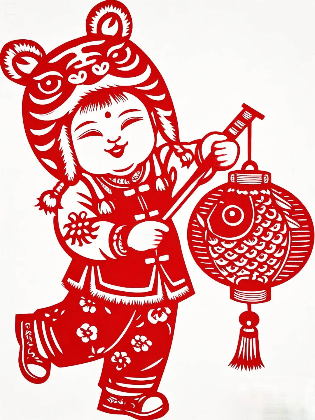 剪纸插画底稿虎头帽福娃挑灯笼~~~