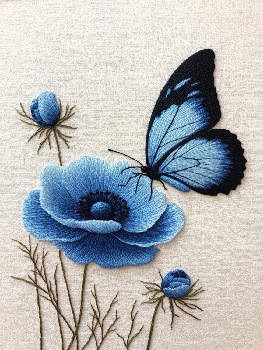 刺绣素材 | 蝴蝶与花朵刺绣图案